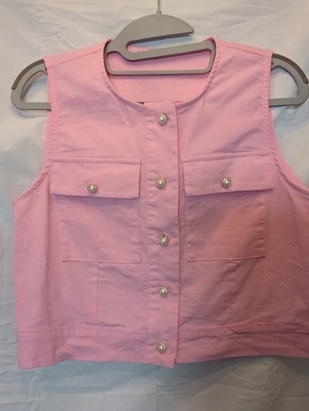 Commense Light Pink Sleeveless Button-Front Pocket Camisole